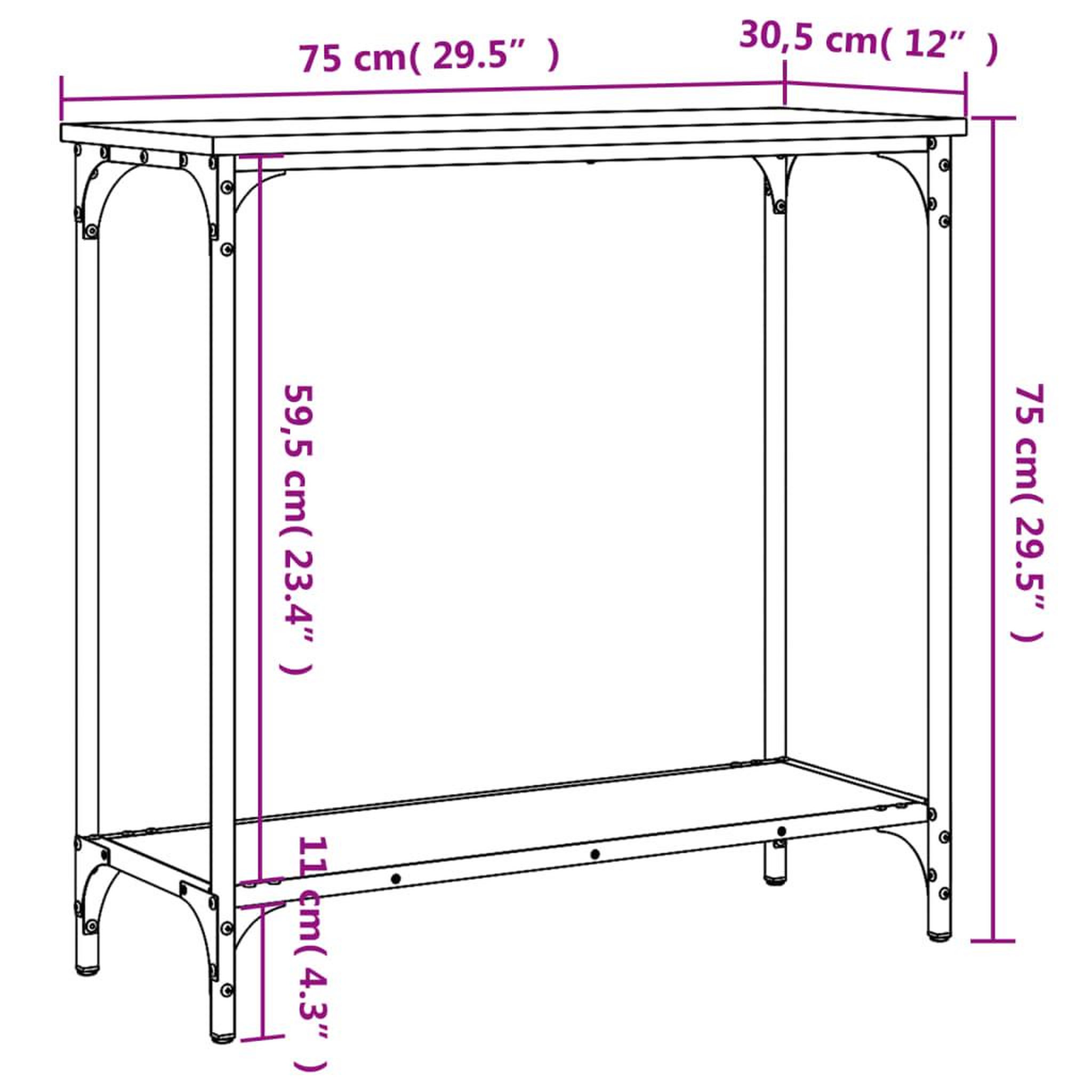 Voir la diapositive 6 : VIDAXL Table console chene sonoma 75x30,5x75 cm bois d'ingenierie
