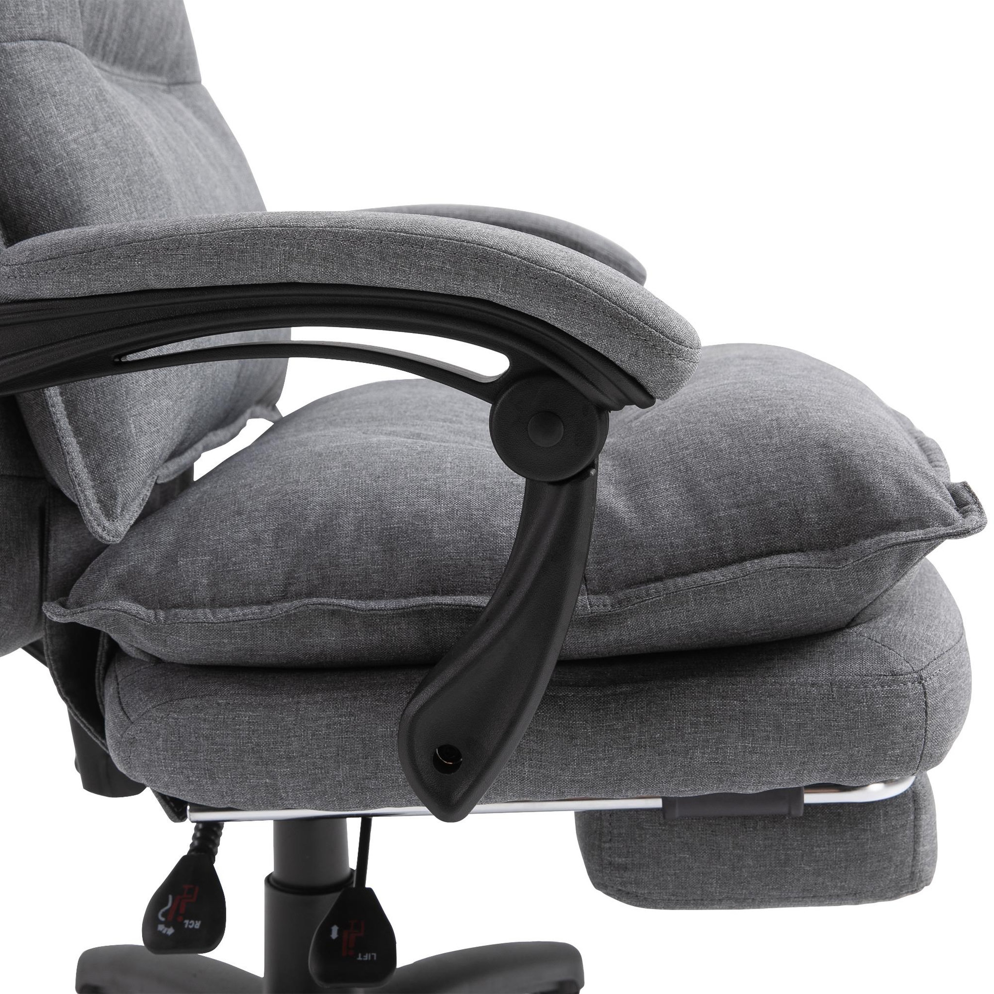 Voir la diapositive 6 : HOMCOM Fauteuil de bureau direction massant hauteur réglable dossier inclinable repose-pied intégré toile de lin gris chiné