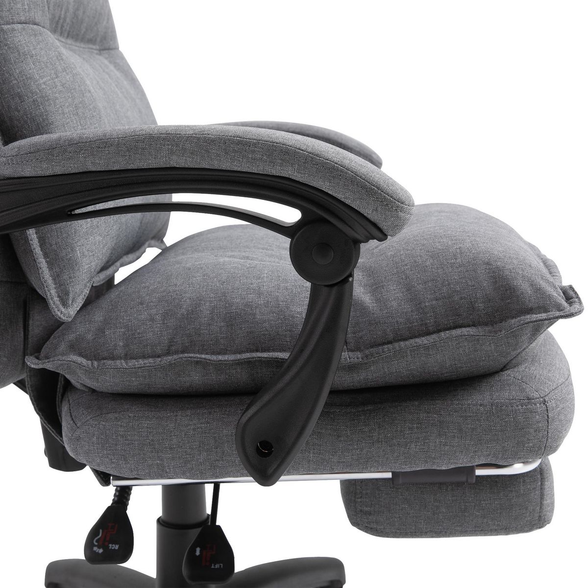 HOMCOM Fauteuil de bureau direction massant hauteur réglable dossier inclinable repose-pied intégré toile de lin gris chiné