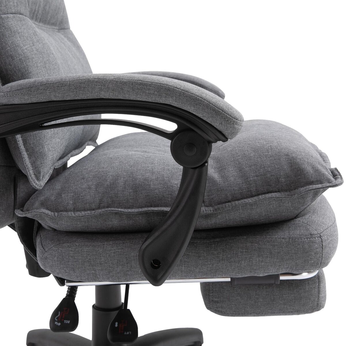 HOMCOM Fauteuil de bureau direction massant hauteur réglable dossier inclinable repose-pied intégré toile de lin gris chiné