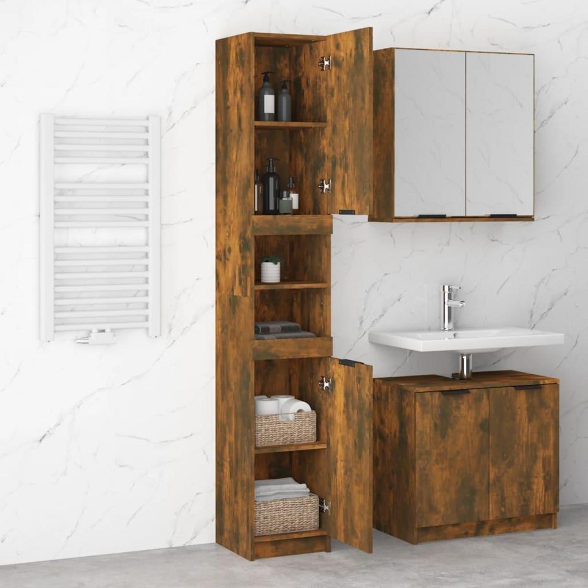 VIDAXL Armoire de bain Chene fume 32x34x188,5 cm Bois d'ingenierie