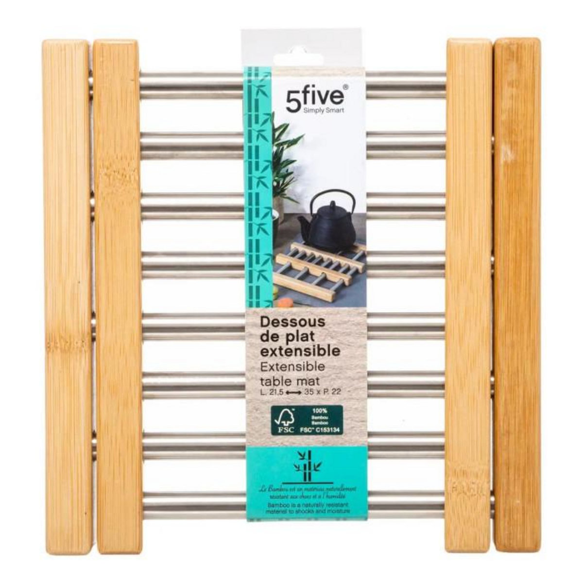 FIVE Dessous de Plat Extensible  Bambou & Inox  35cm Gris