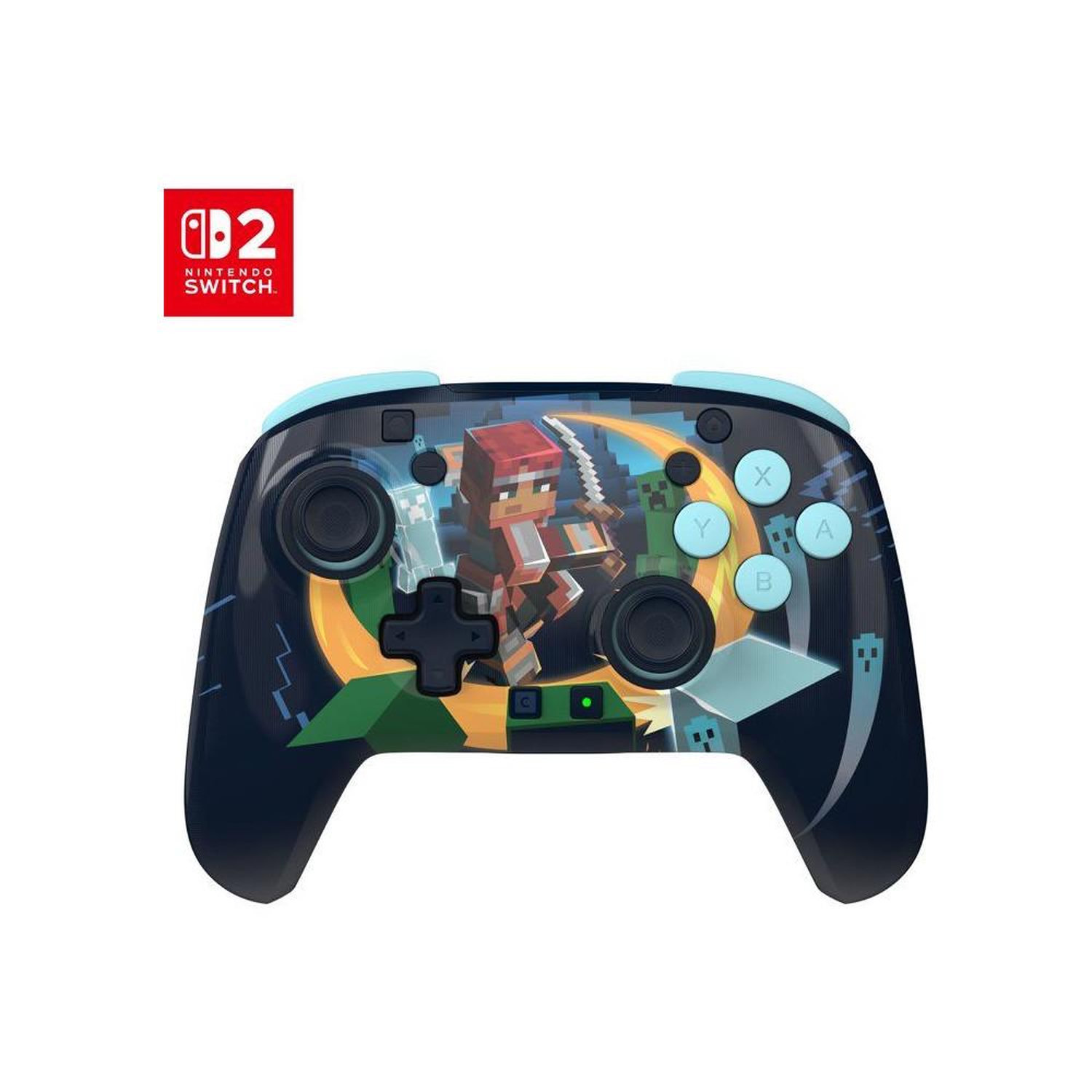 Manette sans fil pour Nintendo Switch Turtle Beach Rematch Minecraft Dungeons II design lenticulaire Steve vers Creeper, sticks TMR premium, boutons arrière, commandes de mouvement