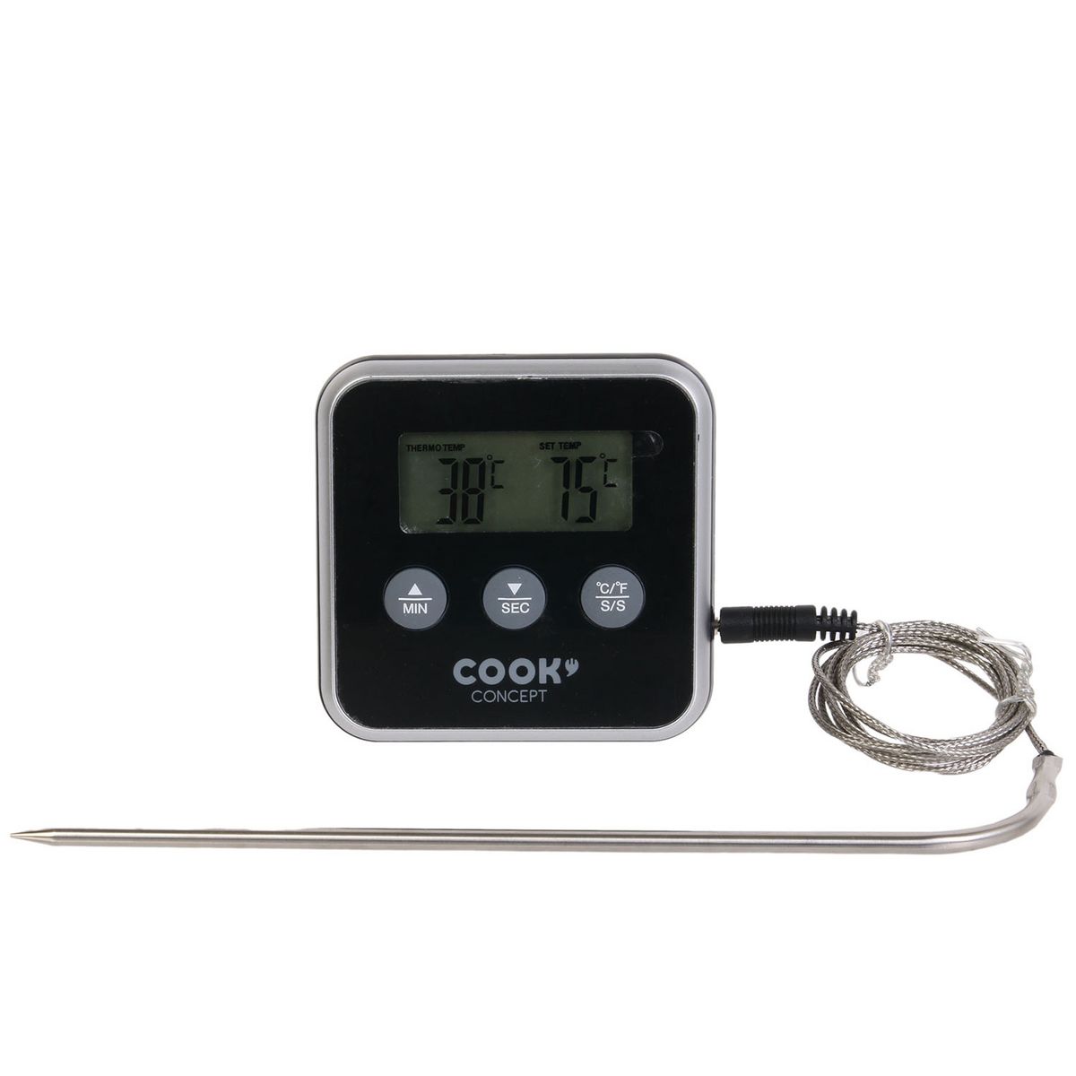 Thermomètre à sonde et minuteur noir