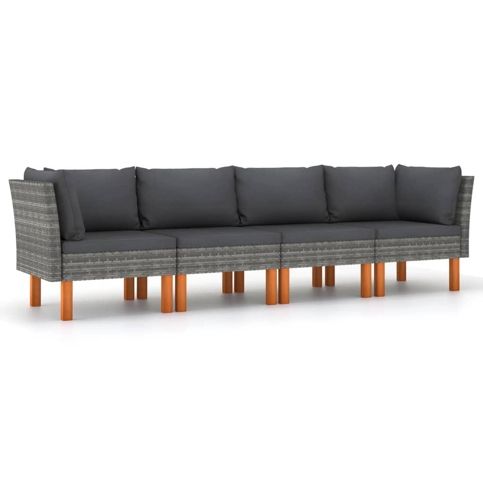 Voir la diapositive 2 : VIDAXL Canape de jardin a 4 places avec coussins Gris Resine tressee