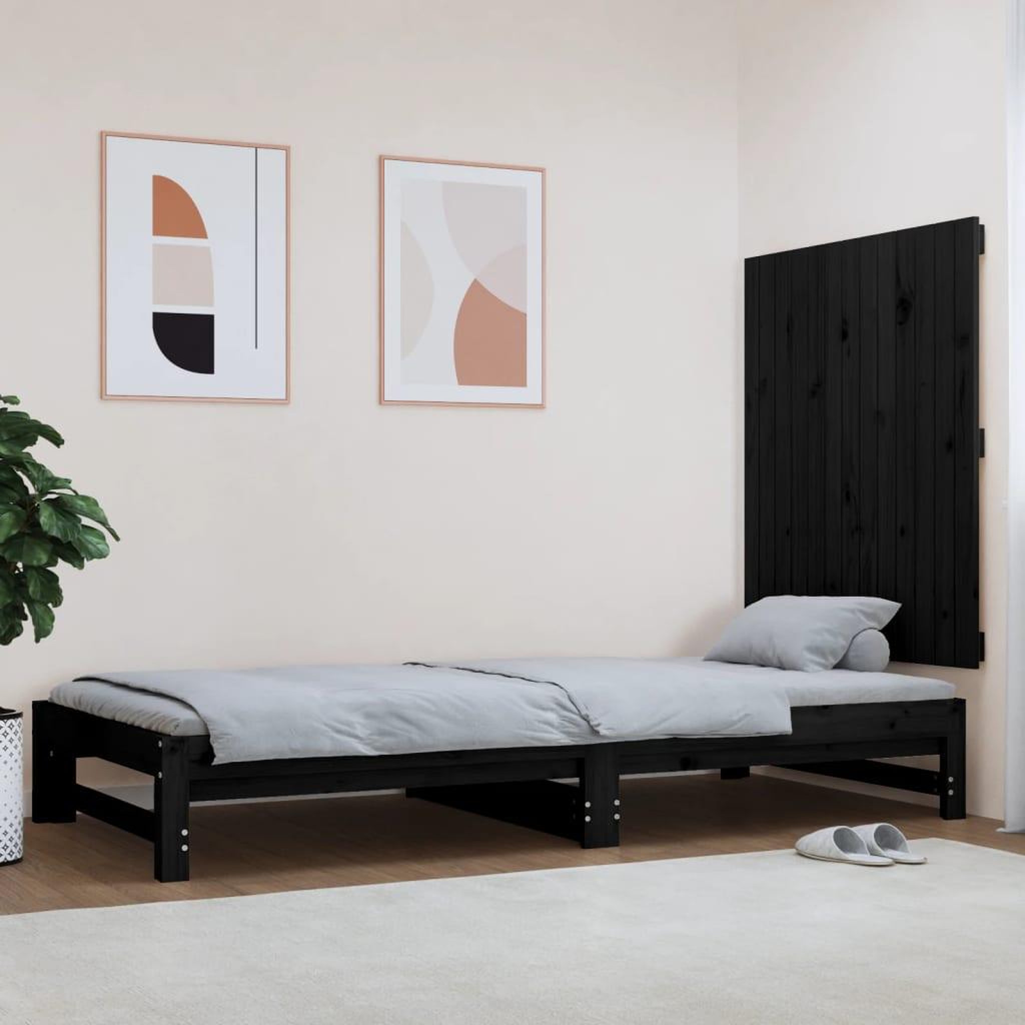 Voir la diapositive 1 : VIDAXL Tete de lit murale Noir 82,5x3x90 cm Bois massif de pin