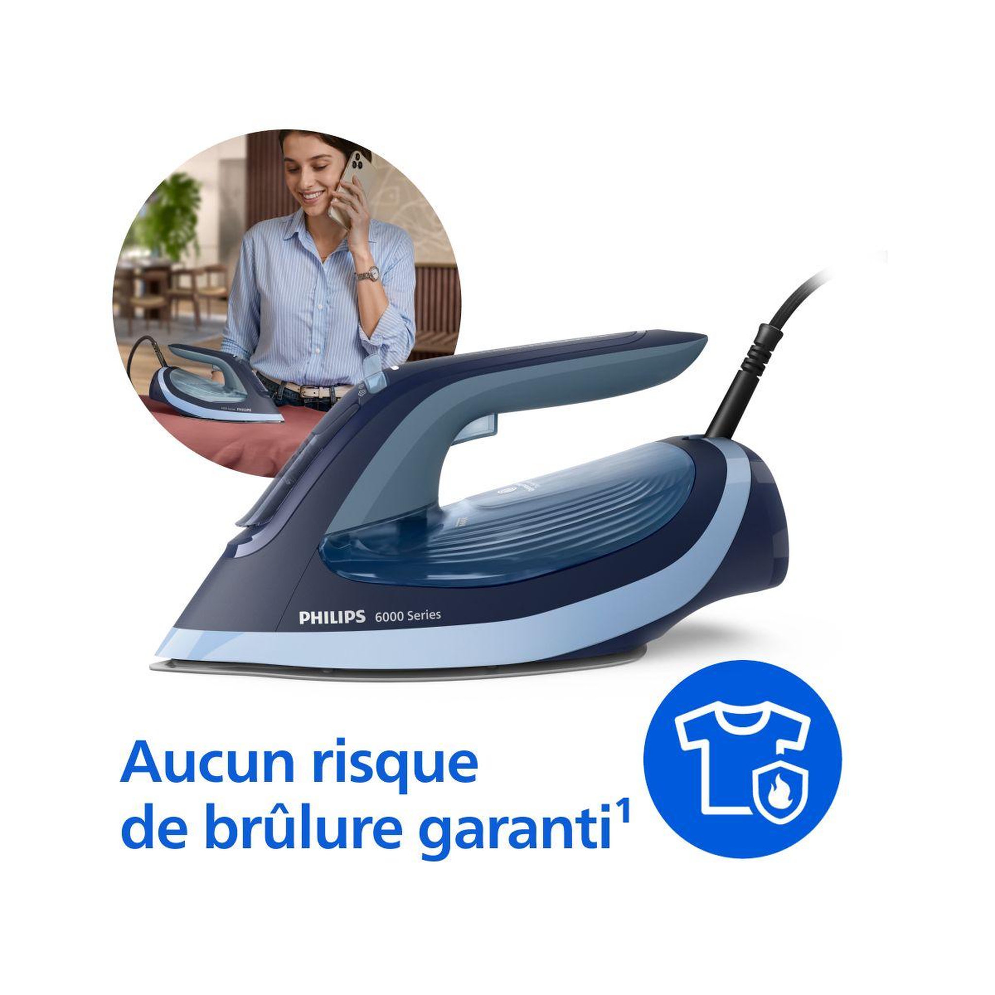 Voir la diapositive 3 : Philips Fer à repasser dst6120/20 fer à vapeur série 6000 bleu/noir, 2600w