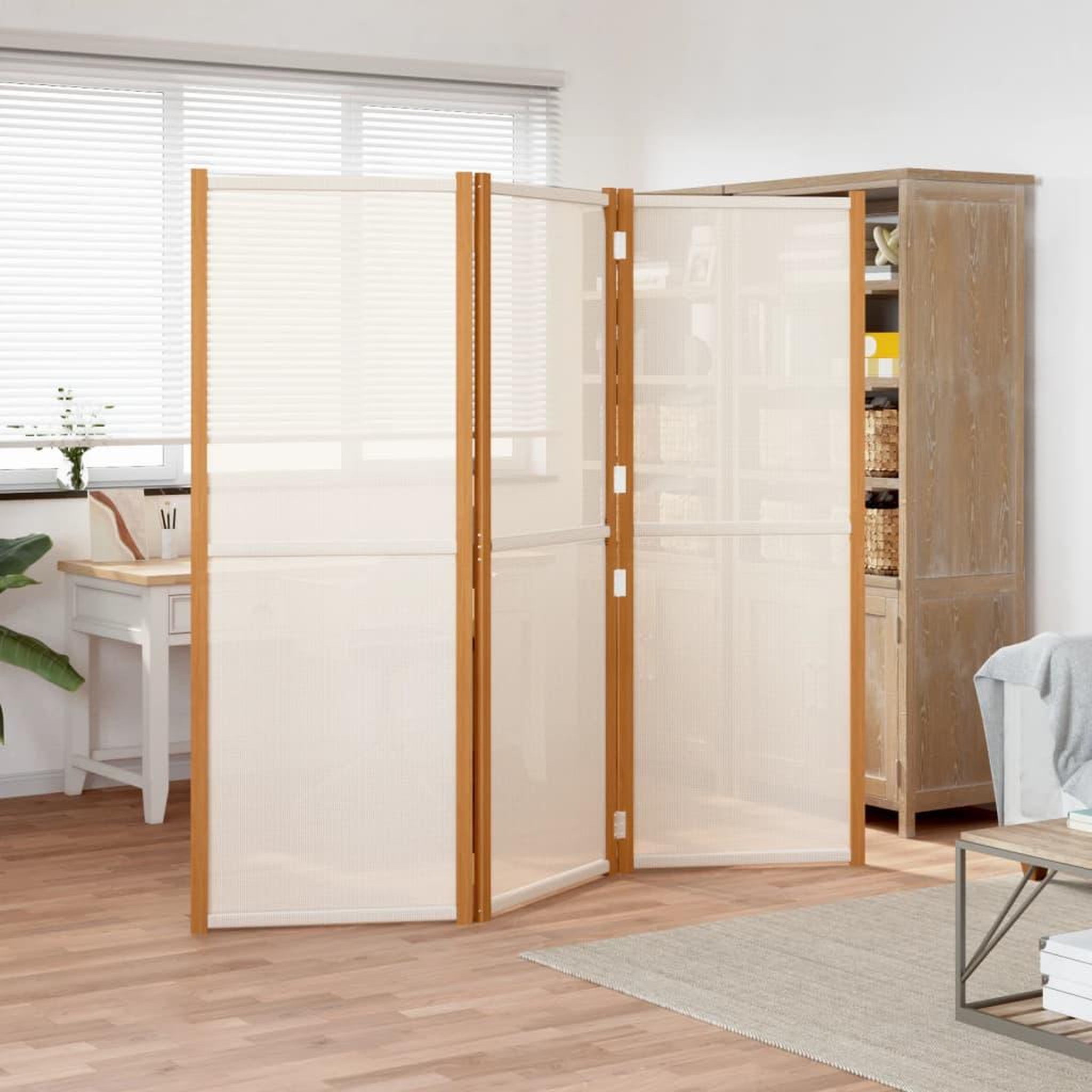 Voir la diapositive 1 : VIDAXL Cloison de separation 3 panneaux Blanc creme 210x180 cm