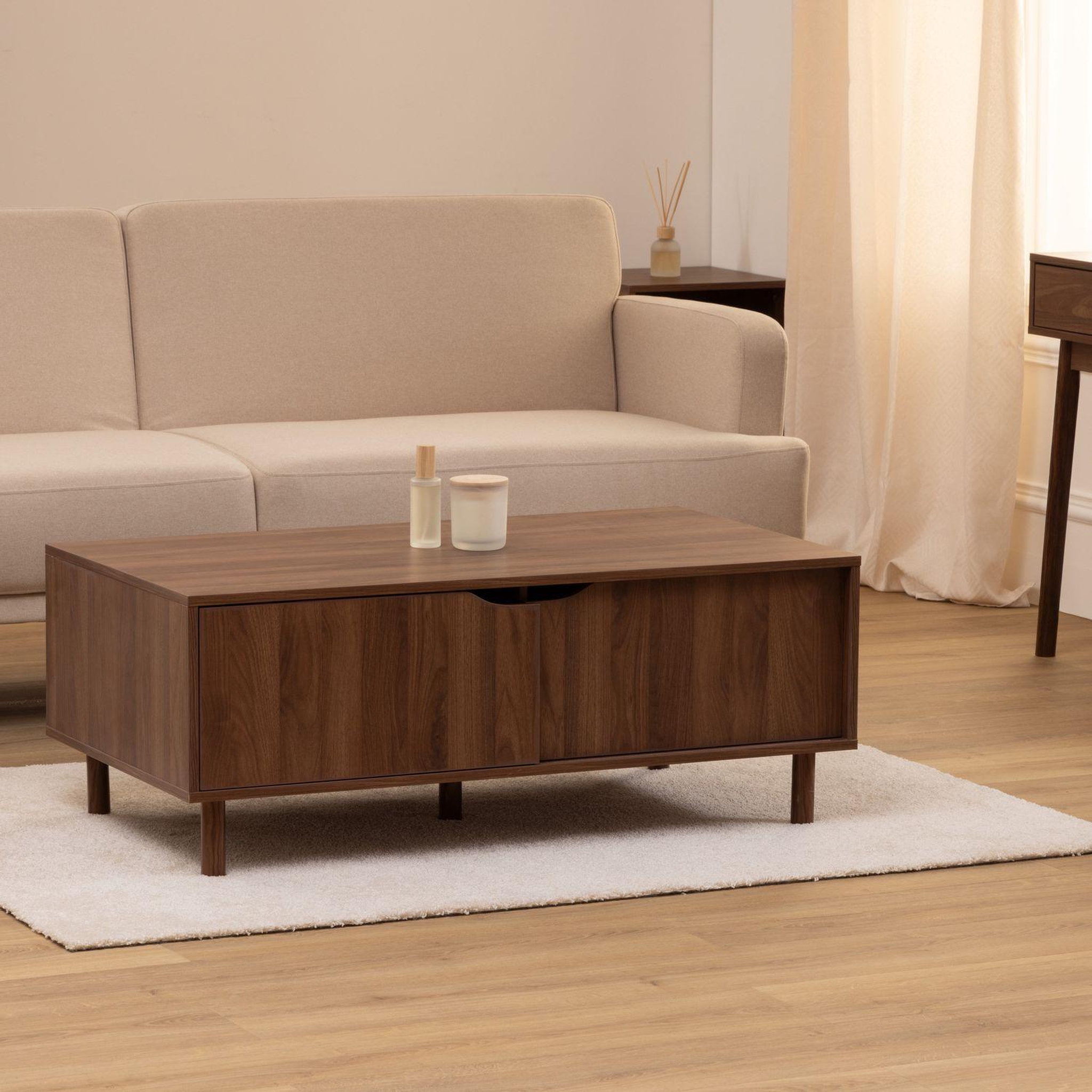 Voir la diapositive 2 : FIVE Table basse 2 portes coulissantes effet noyer slidy - marron