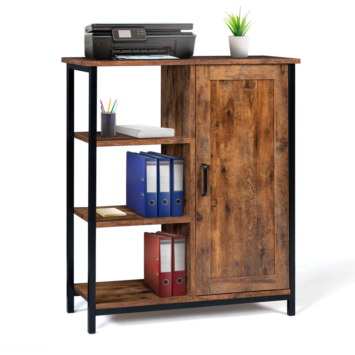 ID MARKET Buffet d'appoint 3 étagères et placard 70 cm DAYTON effet vieilli design industriel