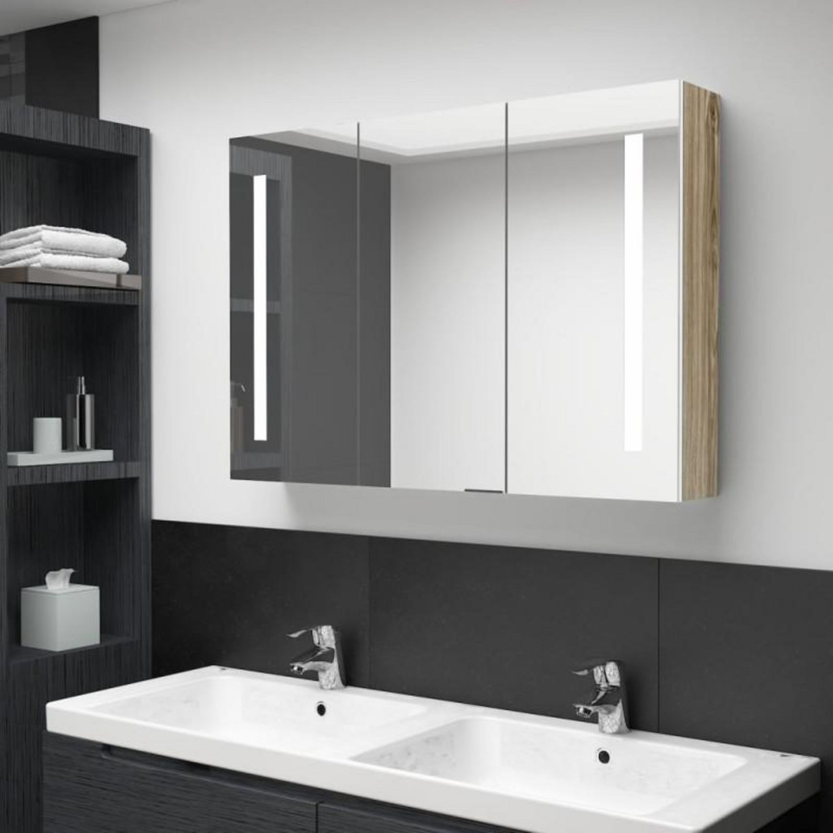 VIDAXL Armoire de salle de bain à miroir LED 89x14x62cm blanc et chêne