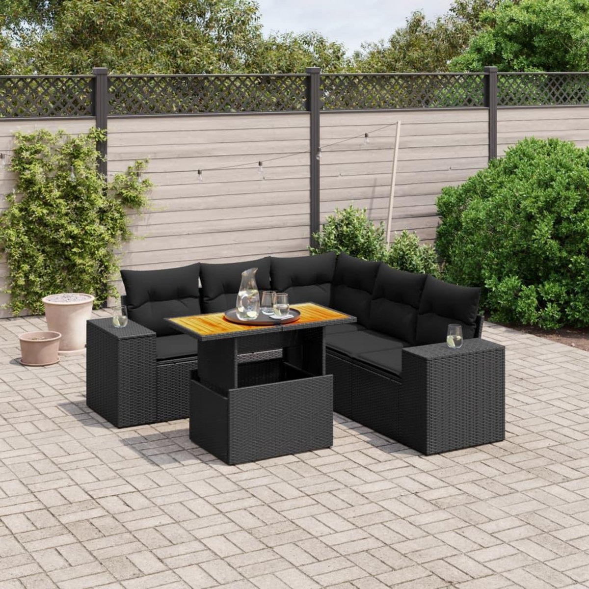 VIDAXL Salon de jardin 6 pcs avec coussins noir resine tressee