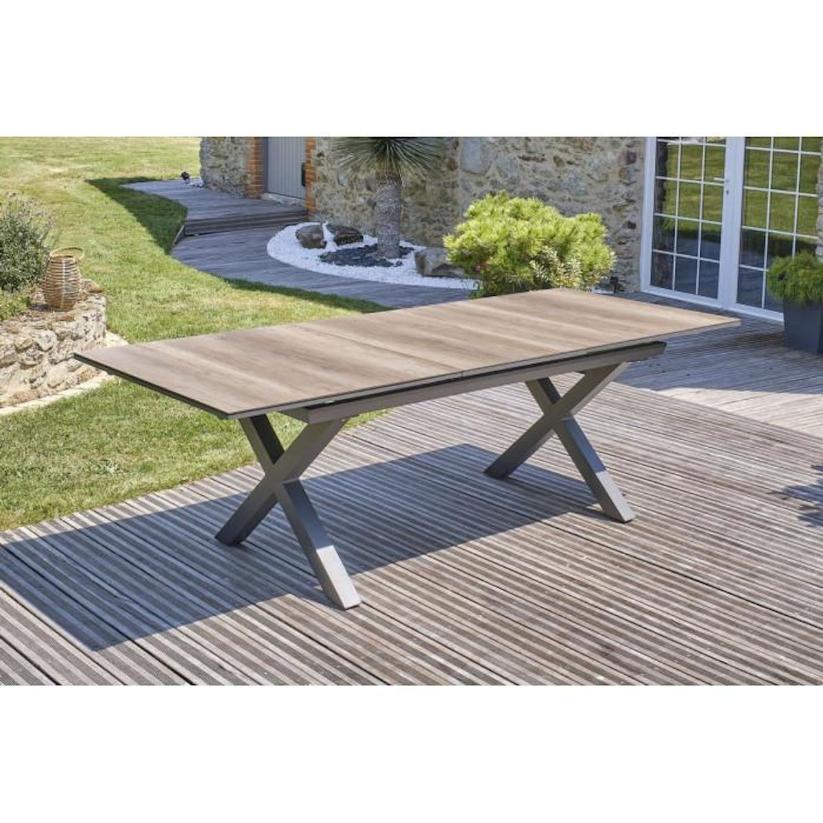 Paris Prix Ensemble Table de Jardin Extensible Imitation Bois & 8 Fauteuils  Floride  180-240cm Gris Anthracite
