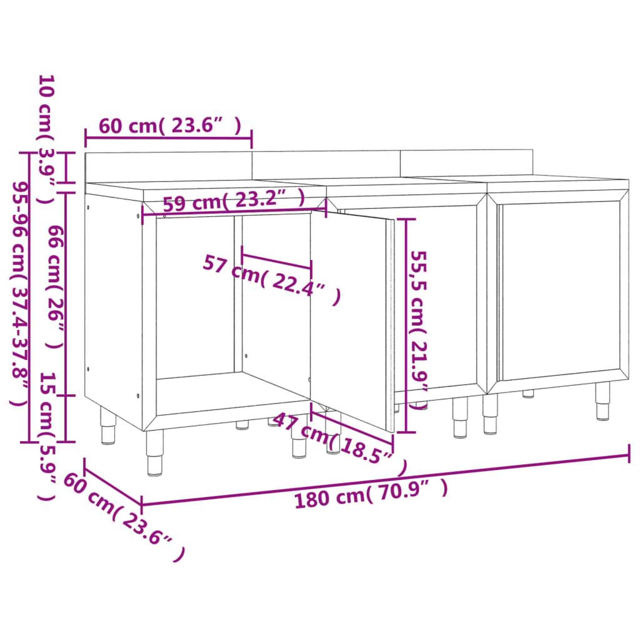 Voir la diapositive 5 : VIDAXL Table de travail commerciale avec armoire 180x60x96 cm Inox
