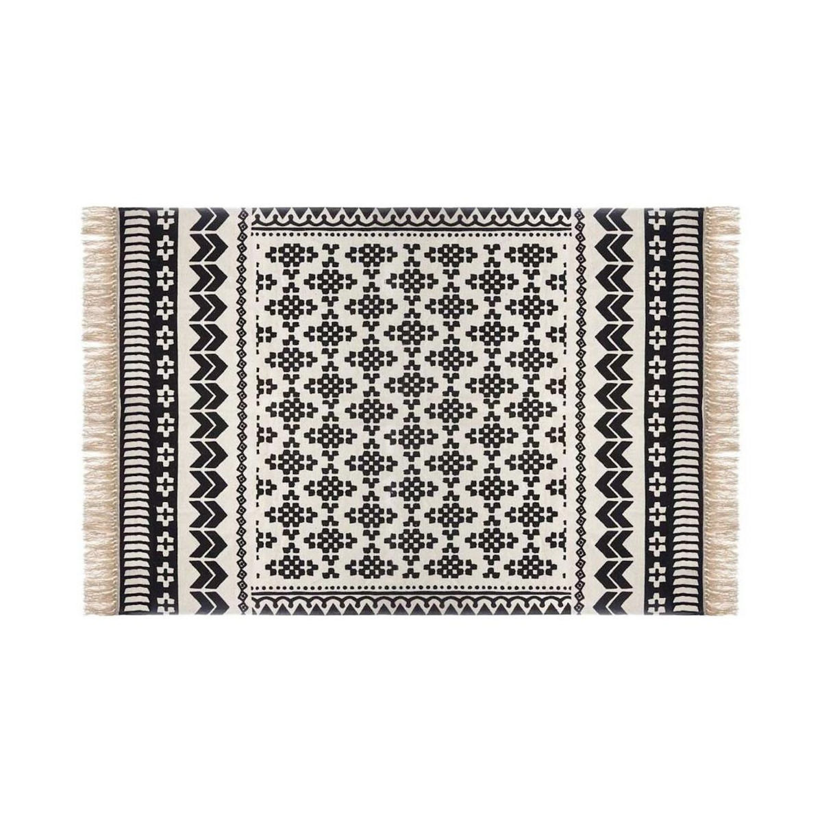 ATMOSPHERA Tapis Déco à Franges  Pailo  120x170cm Noir & Blanc