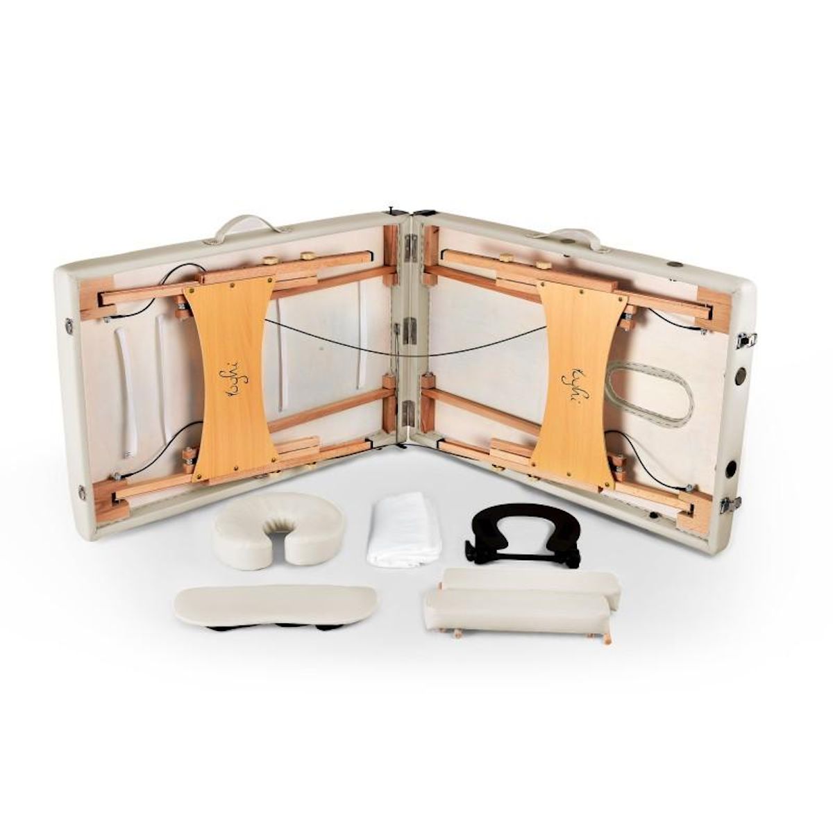 YOGHI Yoghi - Tdm102 Cream - Table De Massage Pliante 2 Zones - Bois De Hêtre - Dossier Réglable - Housse De Transport Incluse