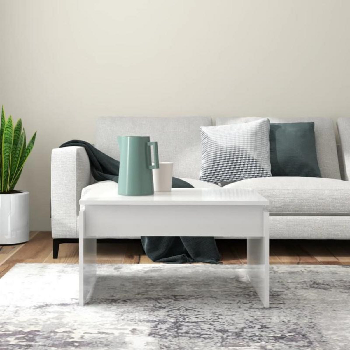 VIDAXL Table basse blanc brillant 68x50x38 cm bois d ingénierie