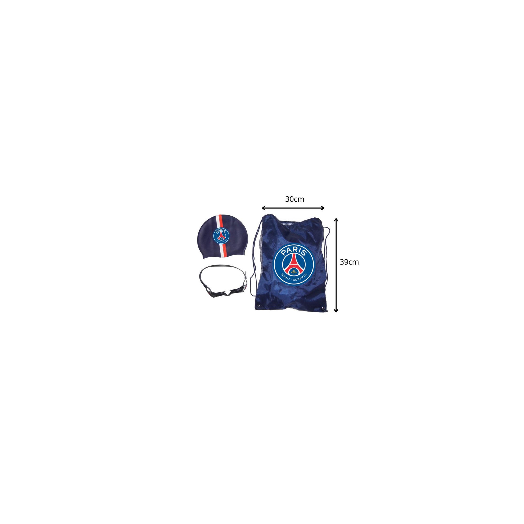 Voir la diapositive 2 : PSG Set d'accessoires de piscine - Paris Saint Germain - Bonnet + Lunettes + Sac