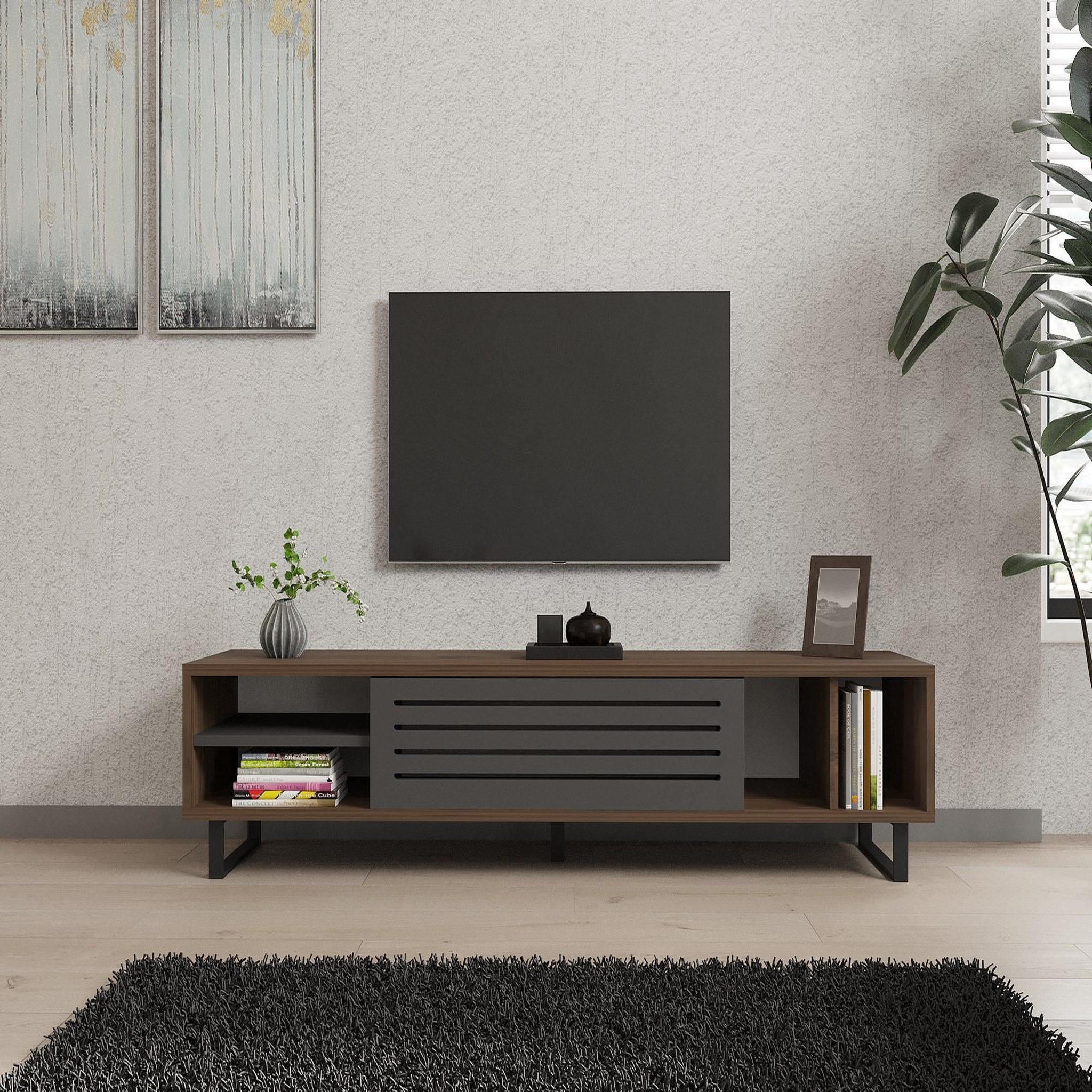 Voir la diapositive 4 : Habitat et Jardin Meuble tv en bois  eray  - 160 x 40 x 35 cm - noyer, anthracite