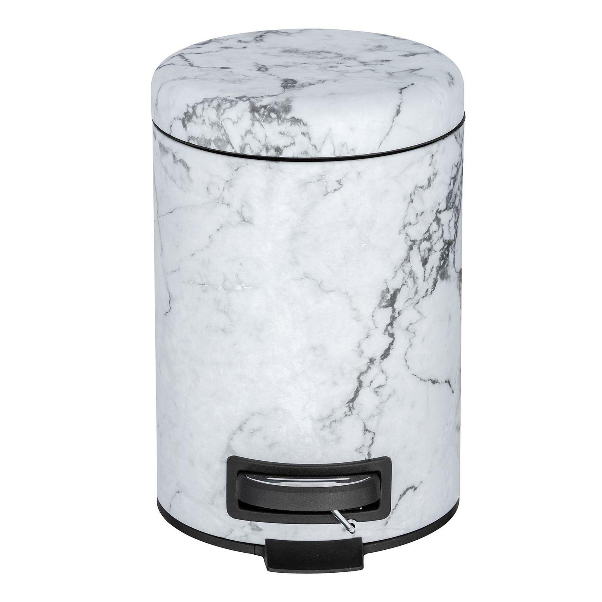 Voir la diapositive 2 : Wenko Poubelle à pédale effet marbre Onyx - 3 L - Blanc