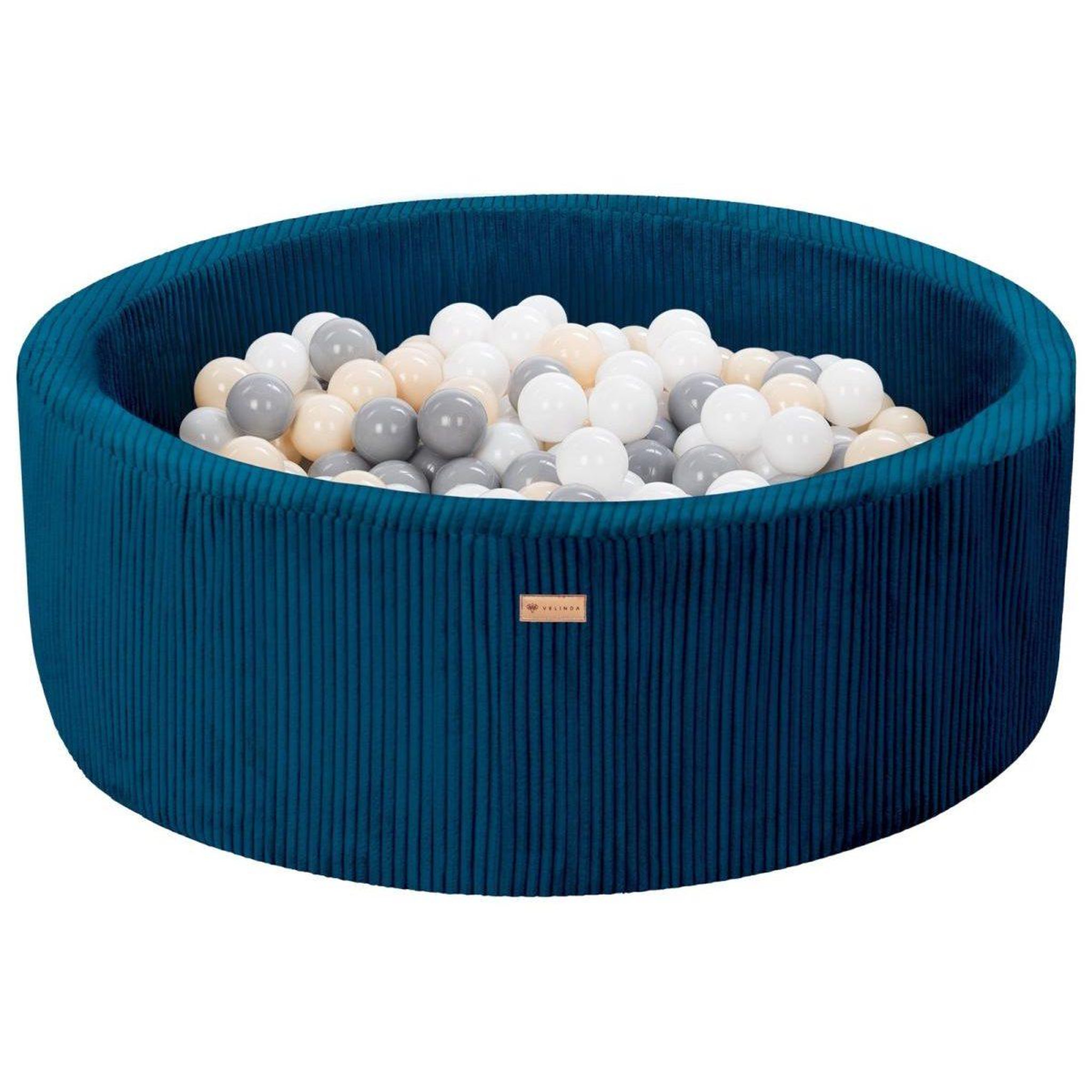 VELINDA Piscine à balles en velours côtelé avec 300 balles, diamètre env. 90 cm — bleu marine