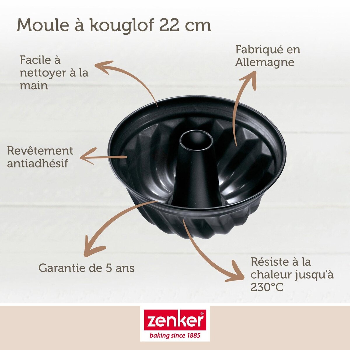 ZENKER Set pâtisserie avec moule à kouglof 22 cm, 2 bols à mixer, verre mesureur et spatule Zenker