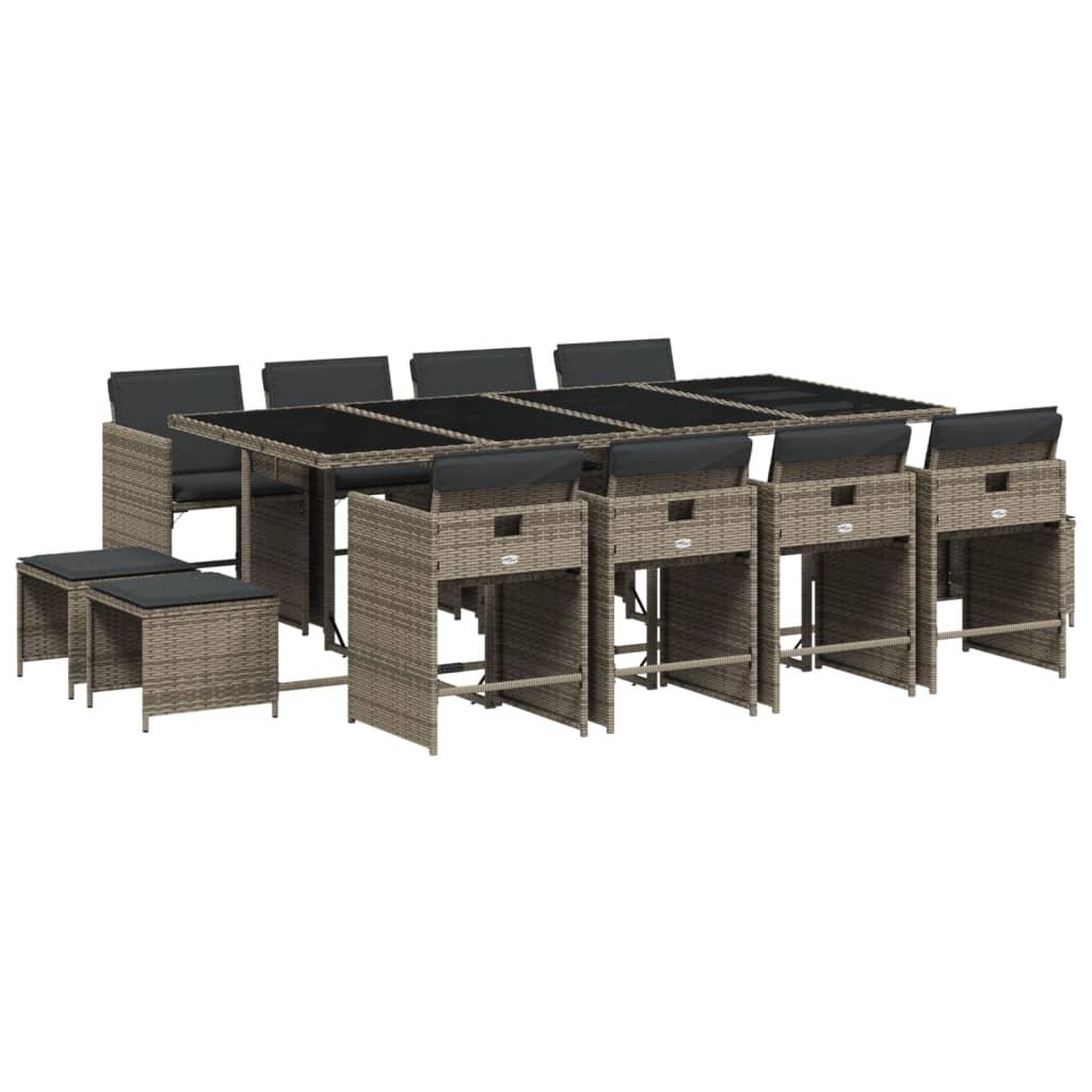 Voir la diapositive 2 : VIDAXL Ensemble a manger de jardin coussins 13 pcs gris resine tressee