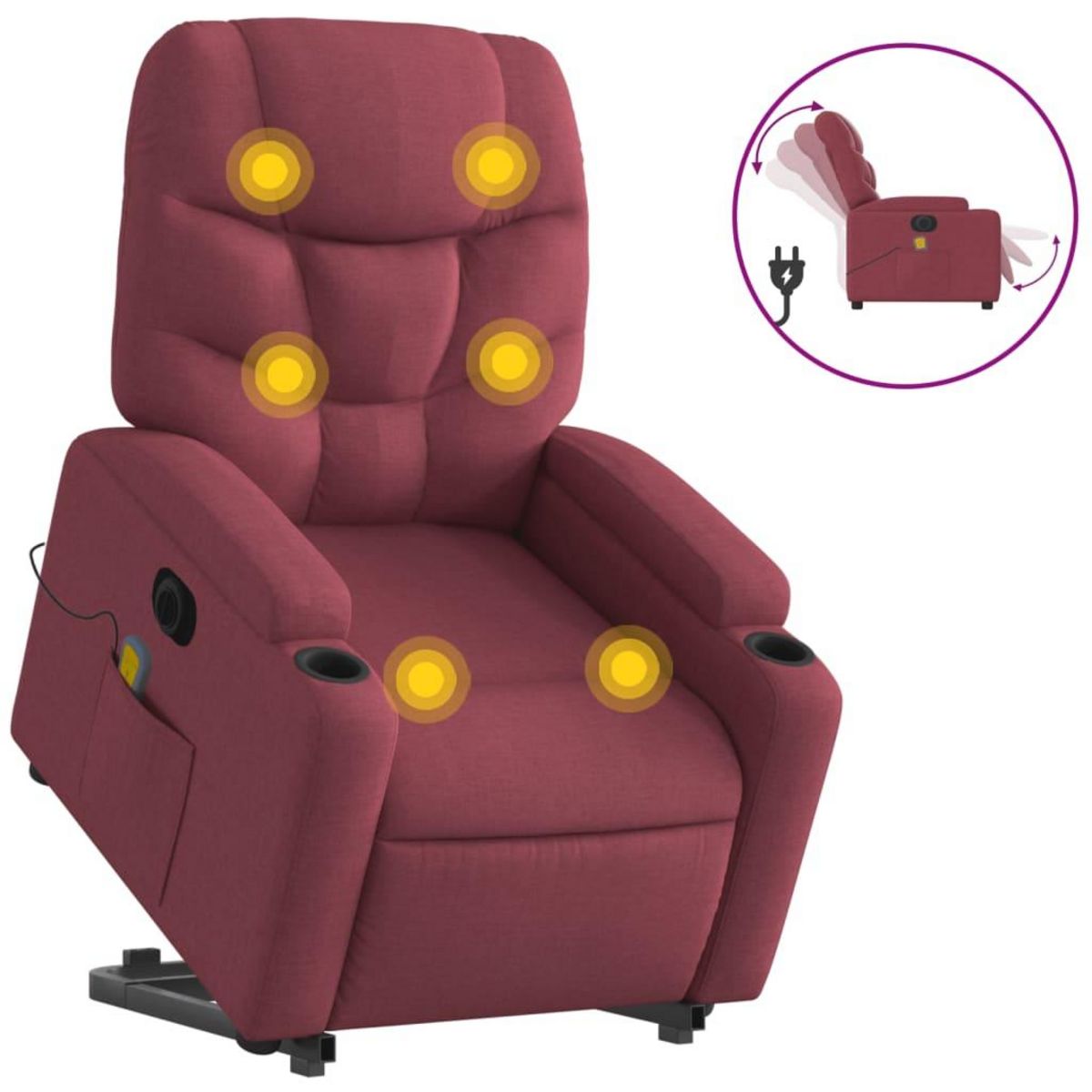 VIDAXL Fauteuil inclinable de massage electrique Rouge bordeaux Tissu