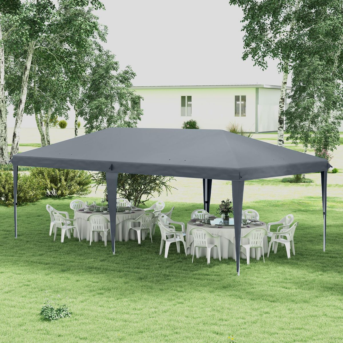 OUTSUNNY Tonnelle barnum de jardin pop-up pliant 5,85L x 2,95l x 2,7H m sac inclus acier époxy oxford haute densité gris