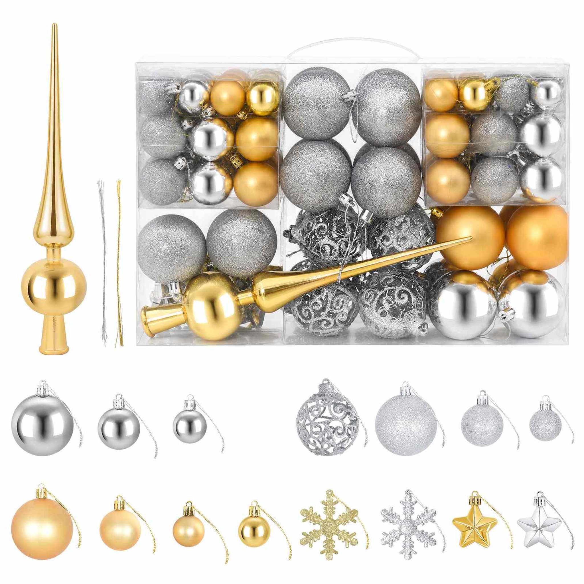 VIDAXL Ensemble de boules de Noël 111 pc Argente et dore Diam. 6 cm