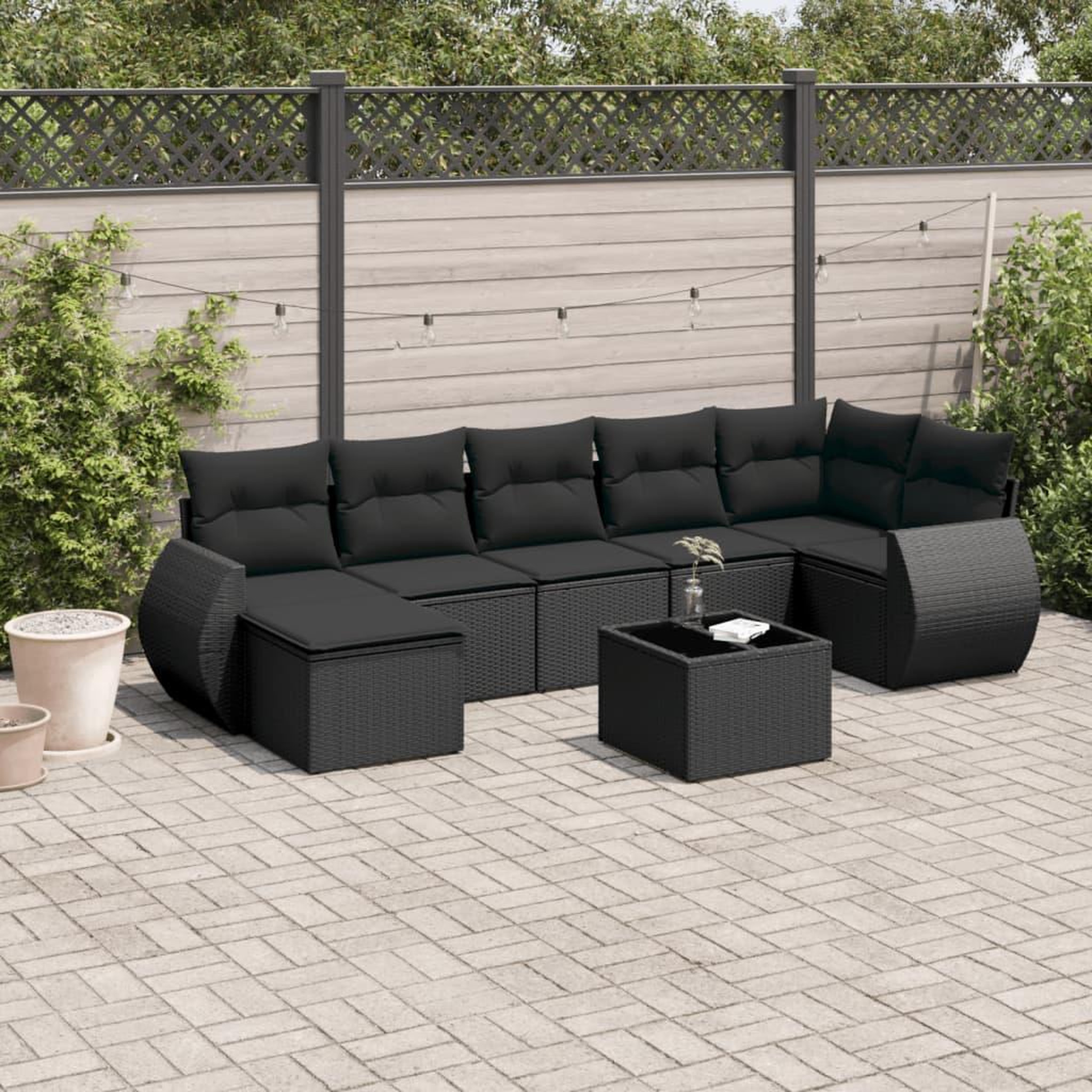 VIDAXL Salon de jardin 8 pcs avec coussins noir resine tressee