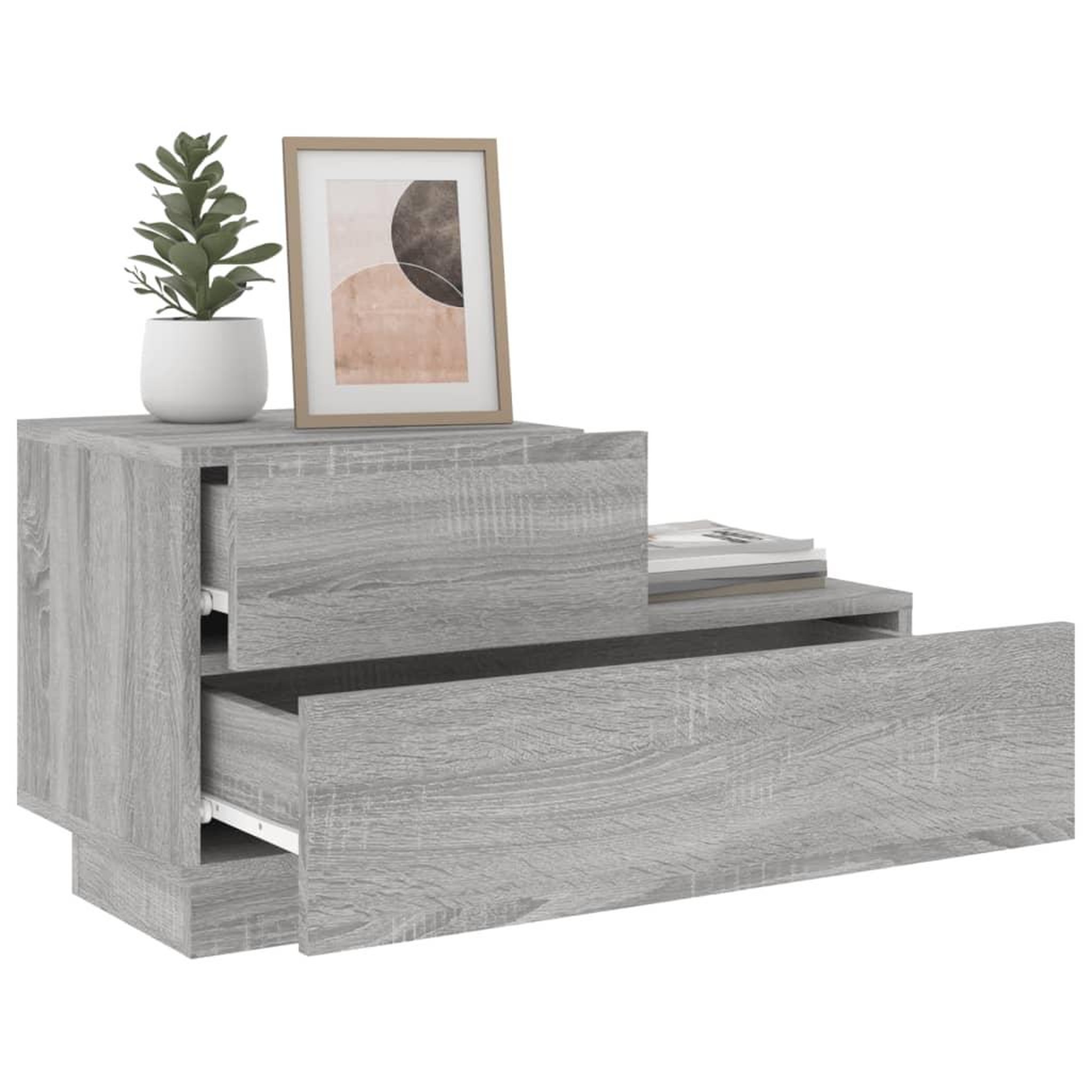 Voir la diapositive 4 : VIDAXL Table de chevet avec lumieres LED sonoma gris 70x36x40,5 cm