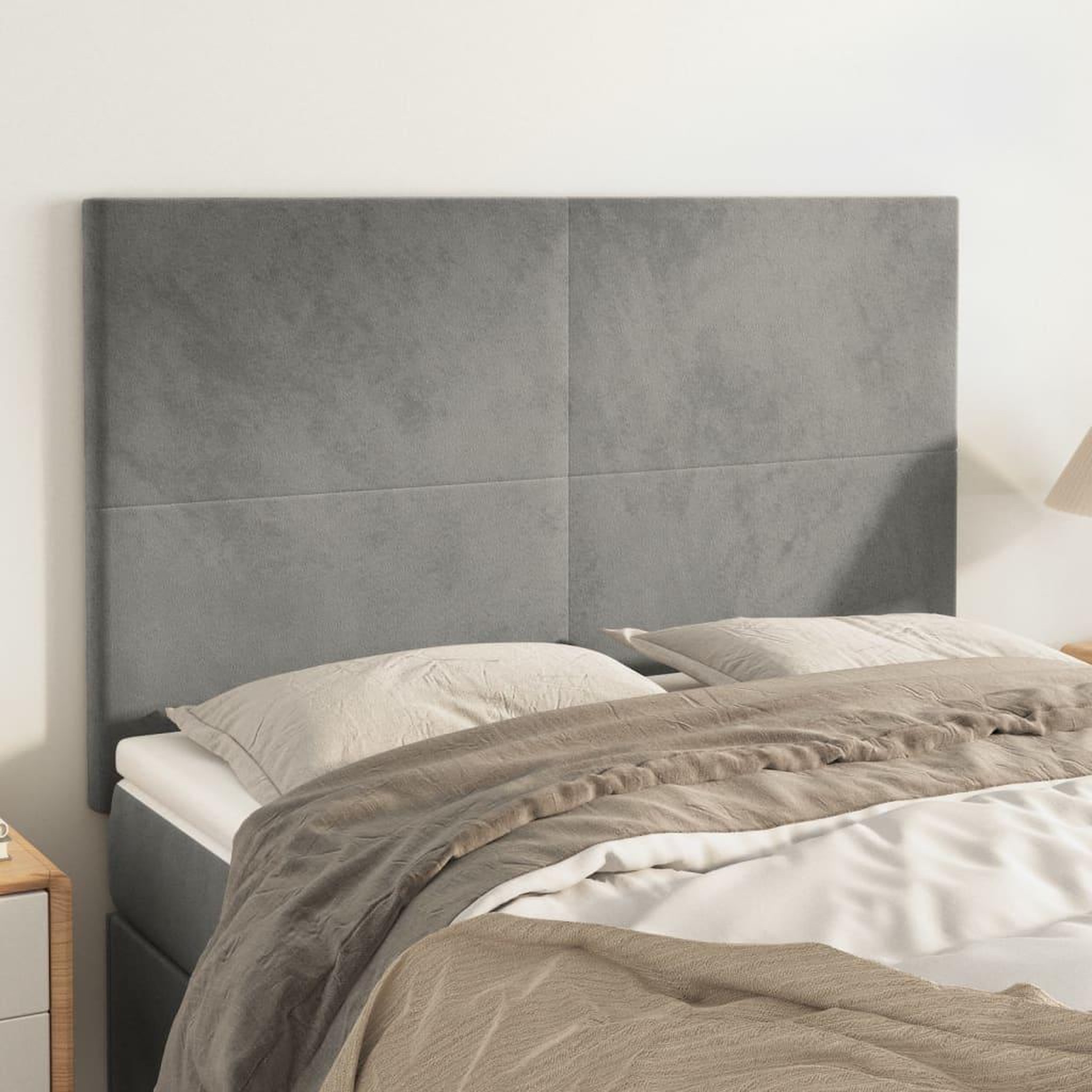 Voir la diapositive 1 : VIDAXL Tetes de lit 4 pcs Gris clair 72x5x78/88 cm Velours