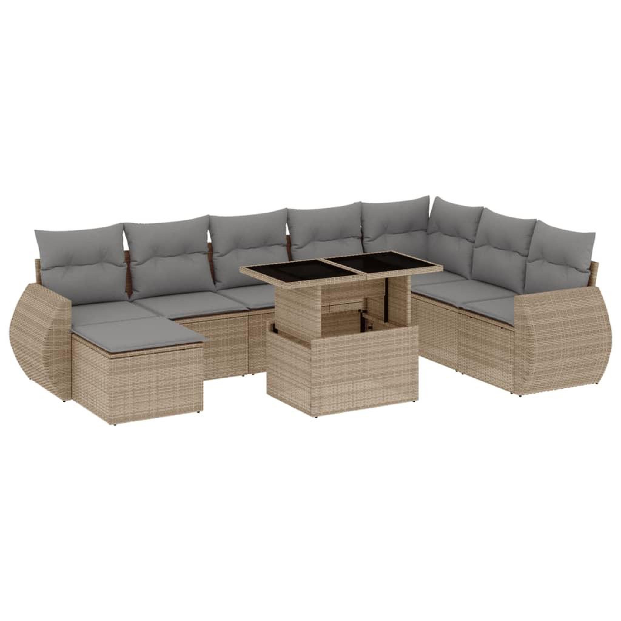 Voir la diapositive 2 : VIDAXL Salon de jardin avec coussins 9 pcs beige resine tressee