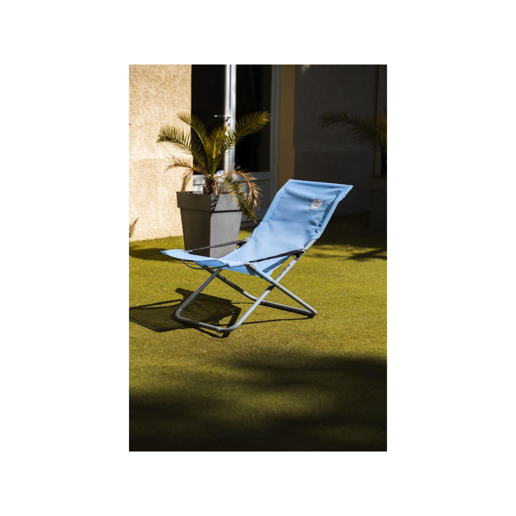 Voir la diapositive 2 : O'Sun Fauteuil relax de jardin 3 positions pliable - o'sun - bleu - dimensions : 94 x 62 x 102 cm