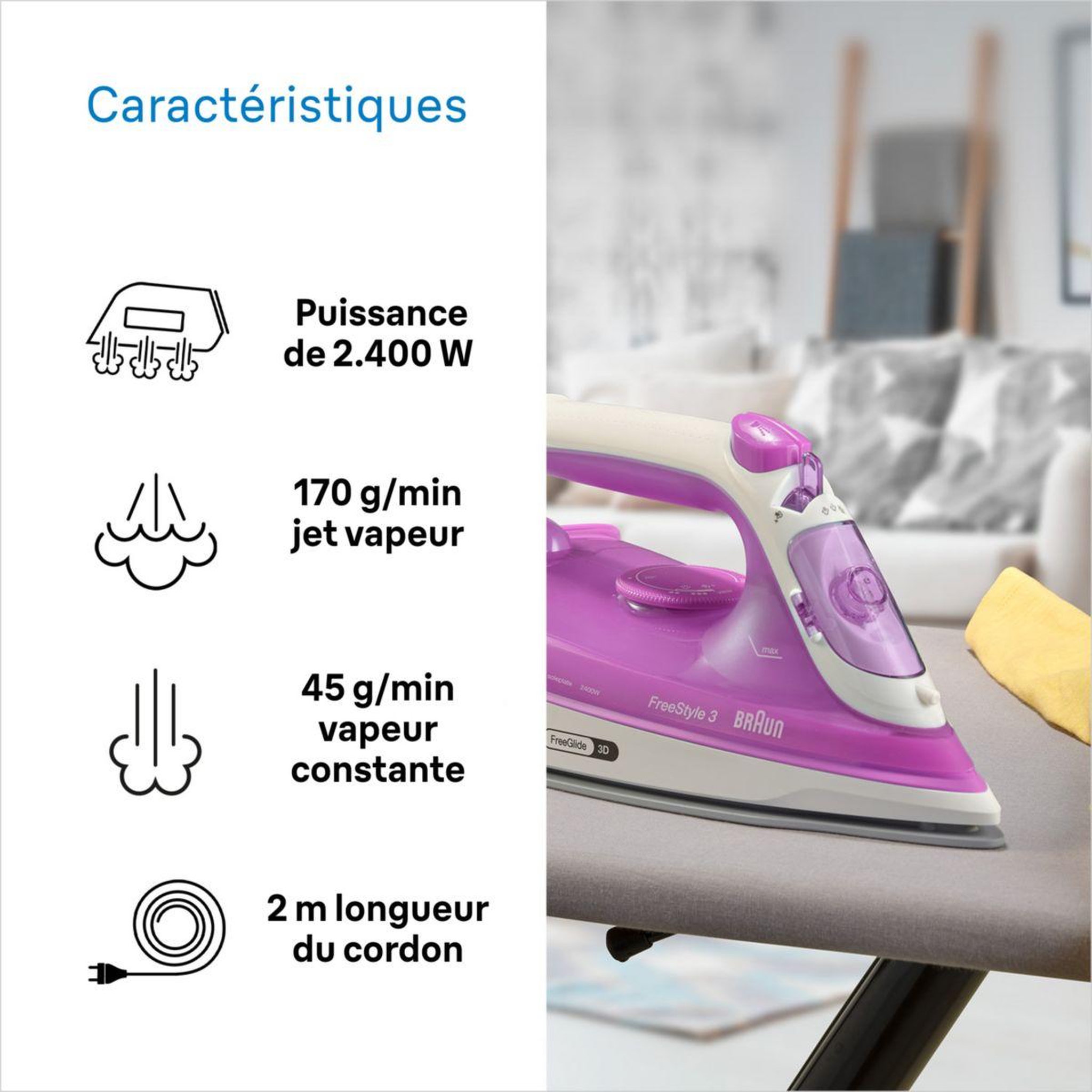 Voir la diapositive 5 : BRAUN Fer à repasser FreeStyle 3 FI3124PU