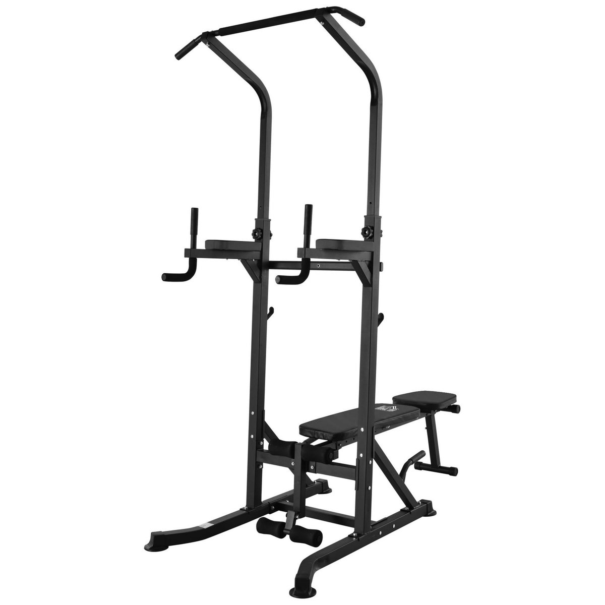 HOMCOM Station de musculation Fitness entrainement complet - barre de traction, à dips, banc de musculation pliable, poignées push-up  - acier noir