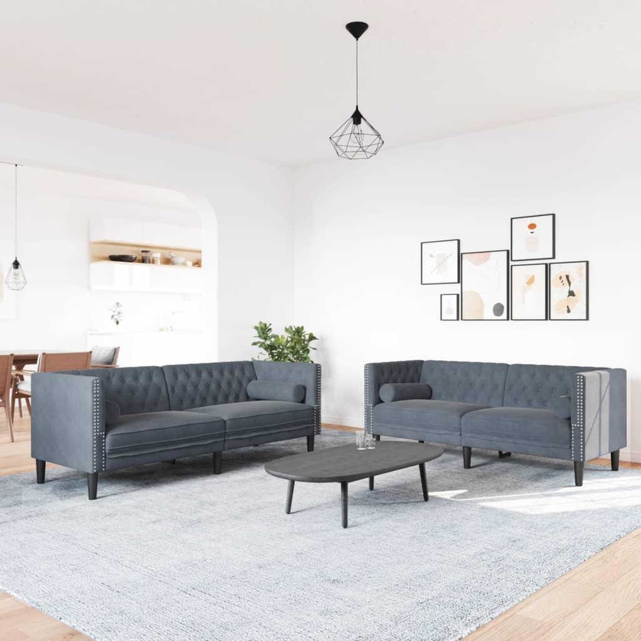 Voir la diapositive 3 : VIDAXL Ensemble de canape Chesterfield et traversins 2 pcs gris fonce