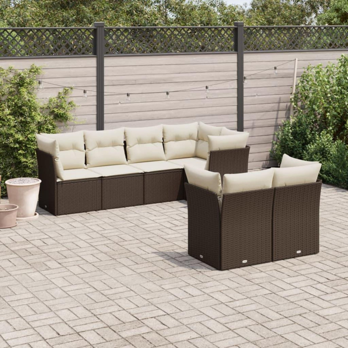 VIDAXL Salon de jardin avec coussins 7 pcs marron resine tressee