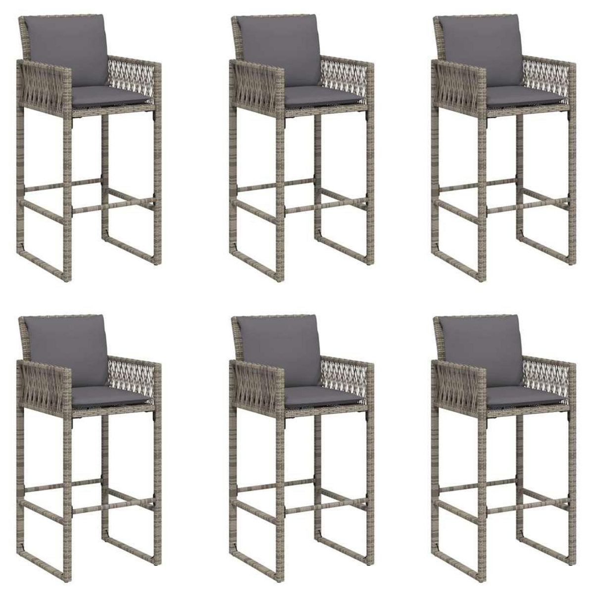 VIDAXL Ensemble de bar de jardin 7 pcs avec coussins gris poly rotin