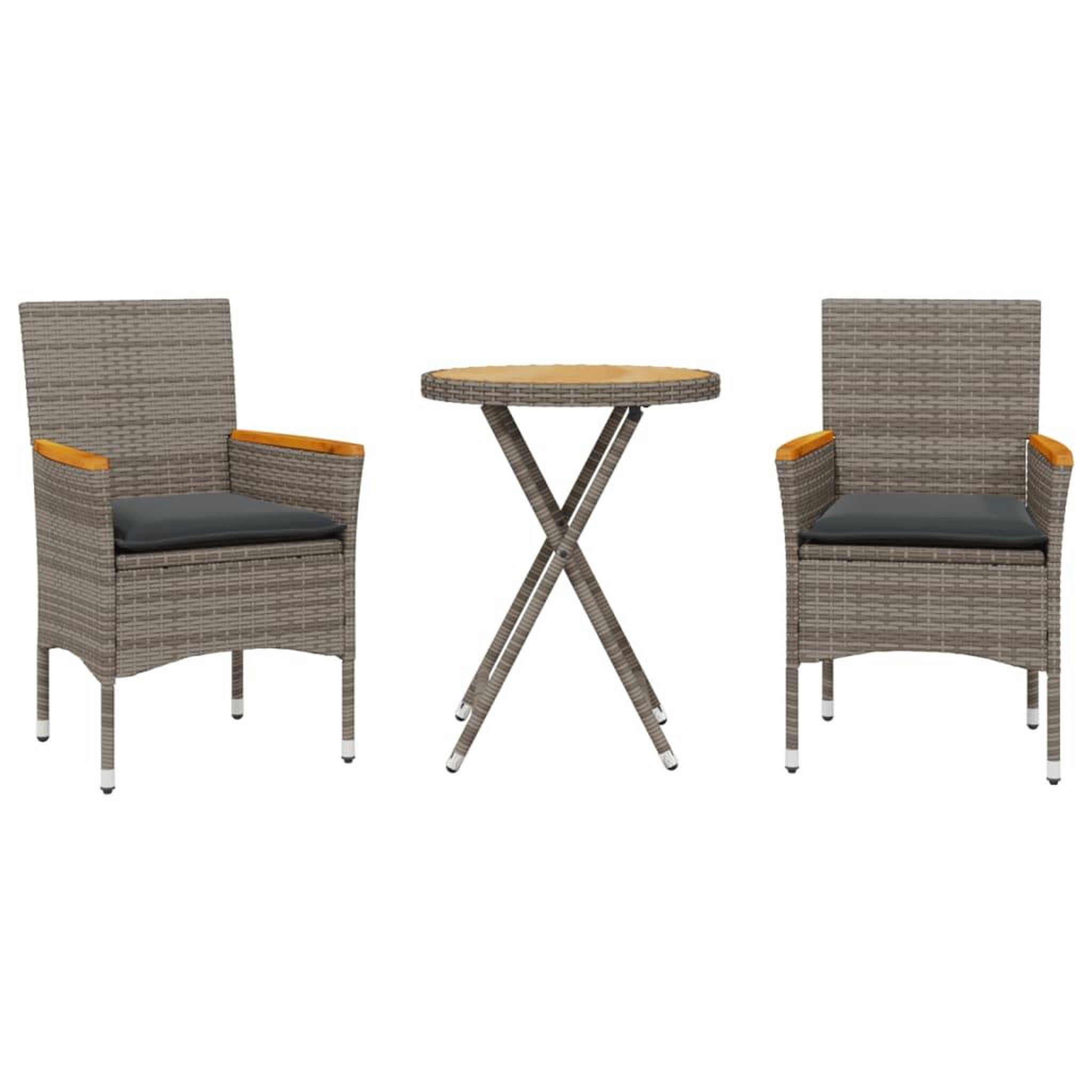 Voir la diapositive 2 : VIDAXL Ensemble de bistro avec coussins 3 pcs gris rotin et acacia