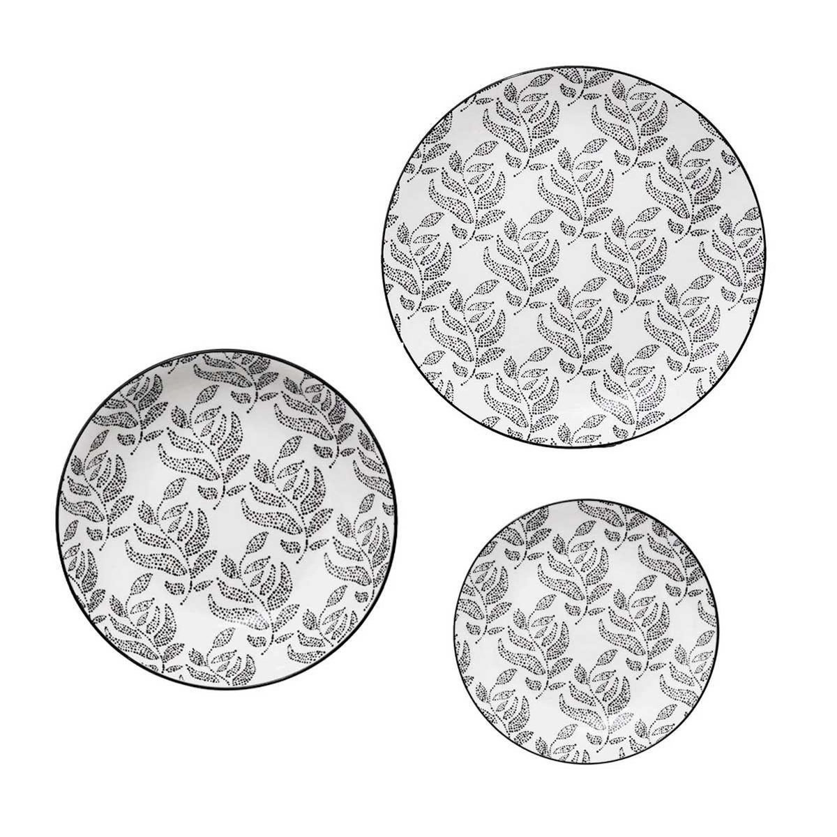 SECRET DE GOURMET Service de Table 18 Pièces  Eva  27cm Blanc & Noir