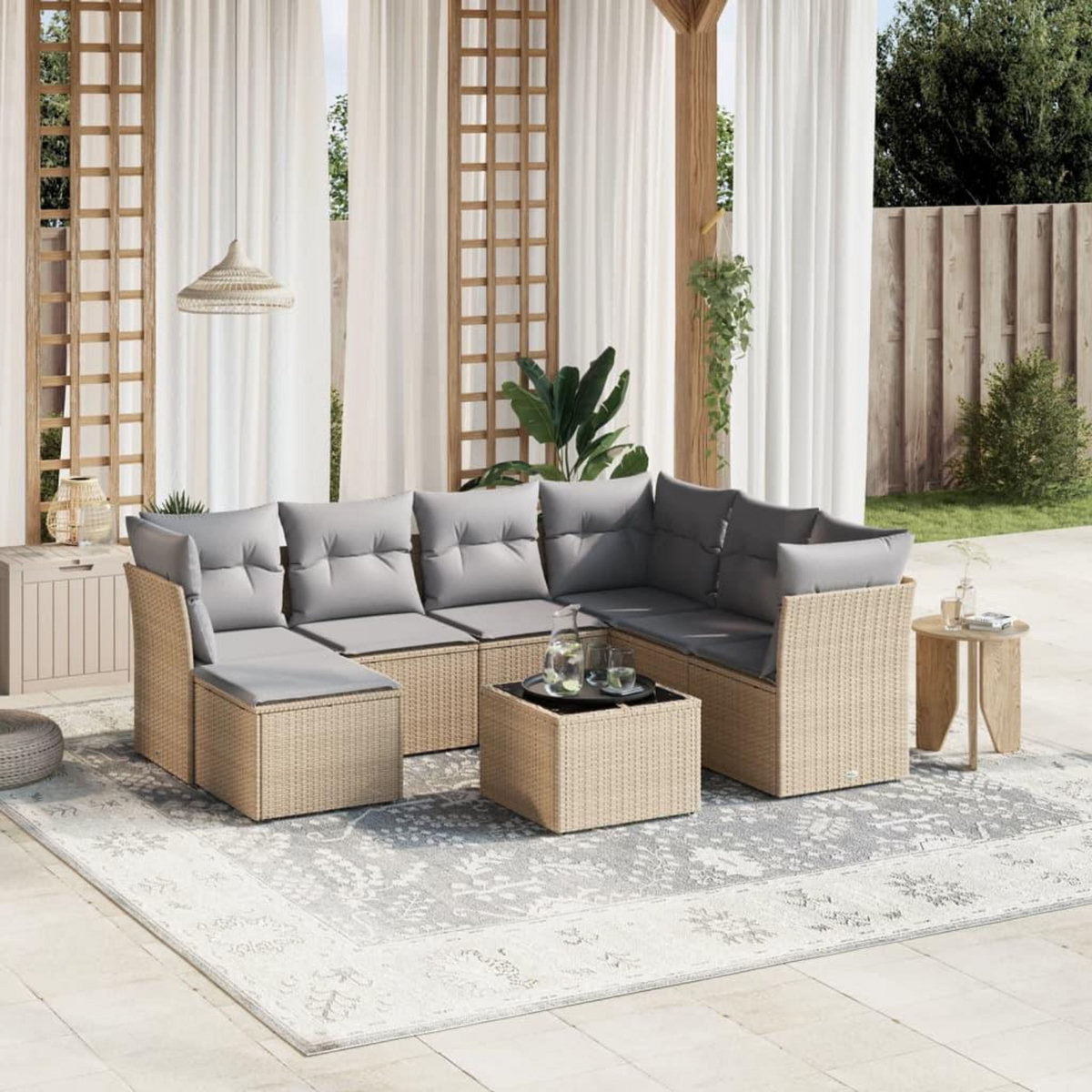 VIDAXL Salon de jardin avec coussins 8pcs melange beige resine tressee