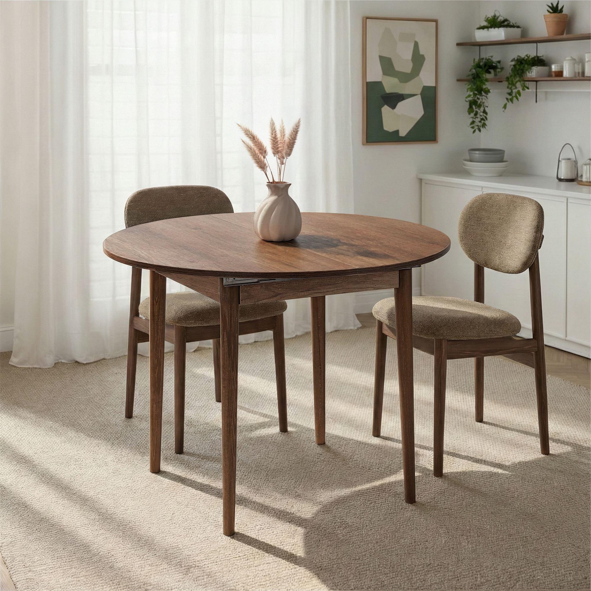 Voir la diapositive 4 : Habitat et Jardin Table à manger extensible en bois  viona  100 x 100 x 75 cm - barok walnut