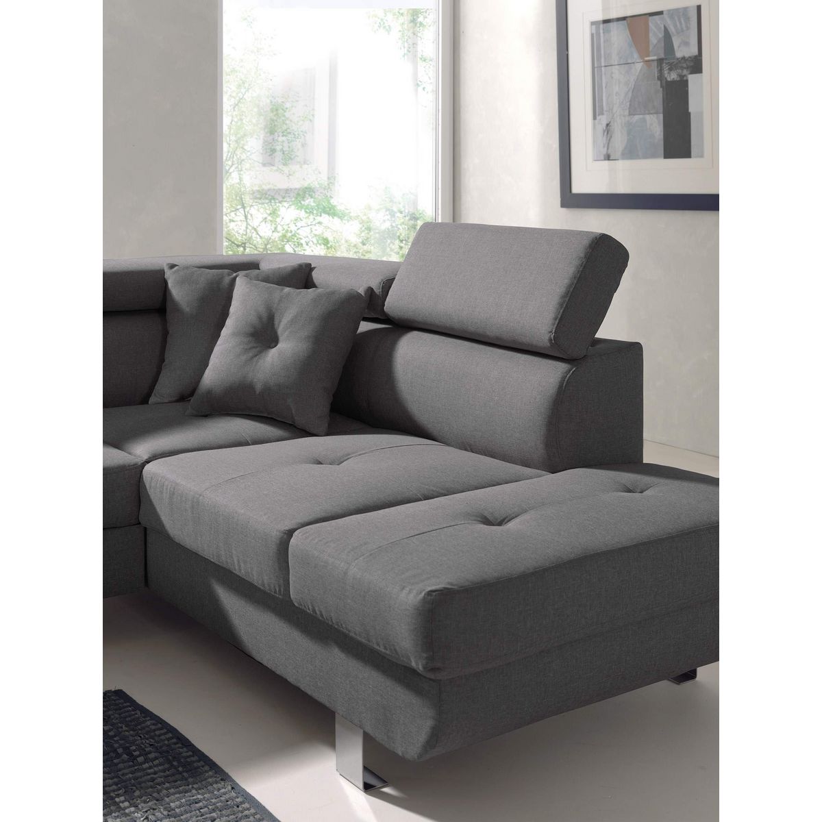 BEST MOBILIER Lisbona - canapé d'angle droit convertible - 5 places - avec têtières