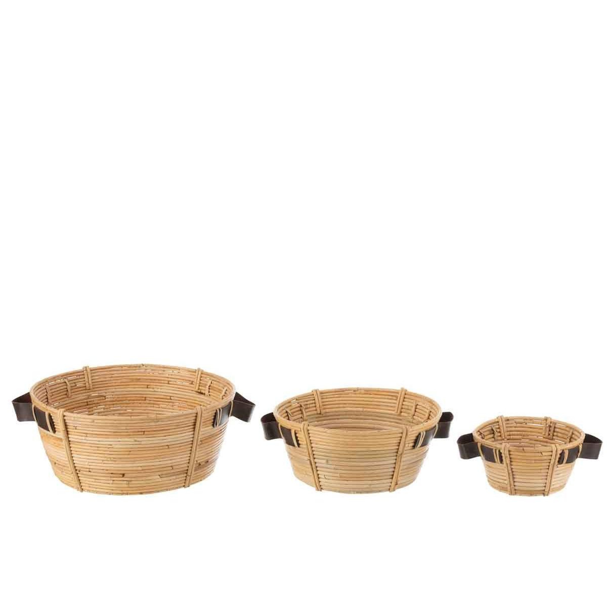 Voir la diapositive 2 : J-LINE Lot de 3 coupelles déco  anse  44cm naturel