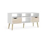 TVILUM Meuble TV - 4 niches 2 tiroirs - Blanc / Chene - 117,2 x 39,1 x 57,4 cm - TVILUM