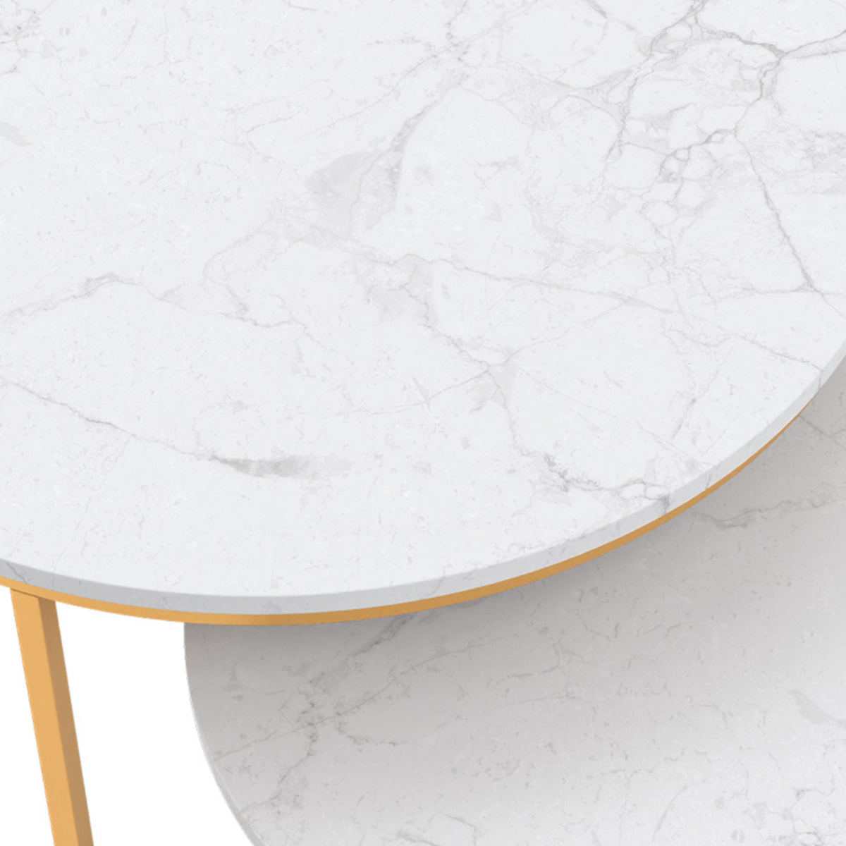ID MARKET Lot de 2 tables basses gigognes ALASKA rondes 54/70 effet marbre et pied doré