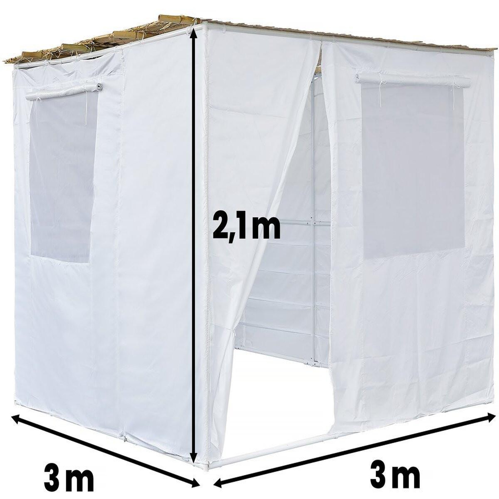 Voir la diapositive 4 : Habitat et Jardin Souccah en kit nina ajustable 3 x 3 -3 rouleaux de bambou et  tasseaux de bambou