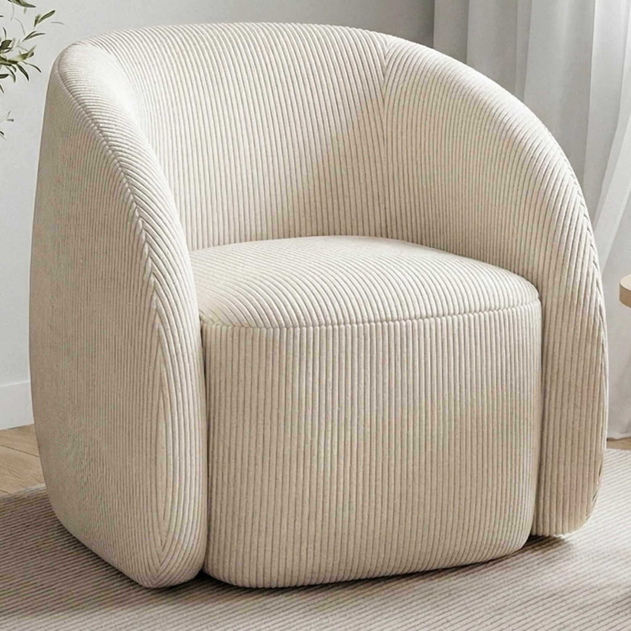 Voir la diapositive 2 : ID MARKET Fauteuil cori en velours côtelé beige